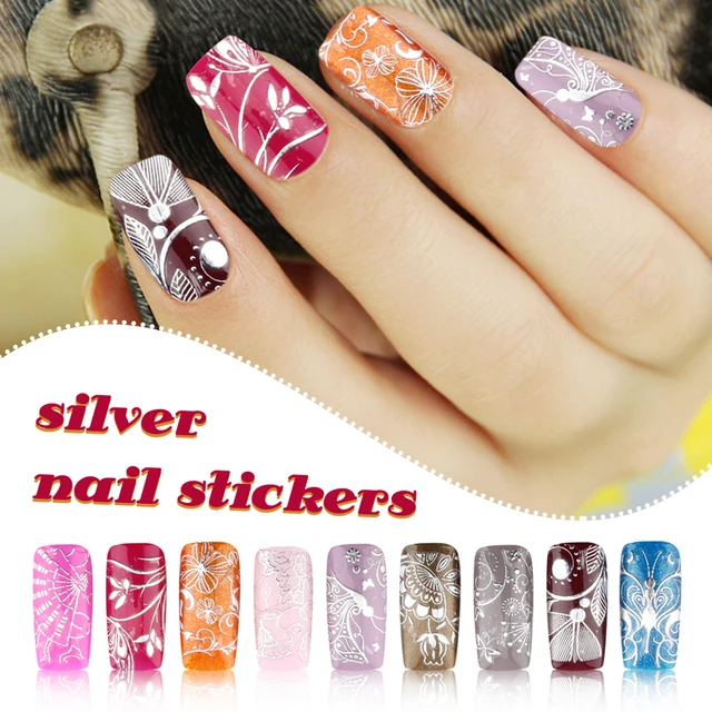 Silver Nail Art Stickers Decals 1 Sheet Stylish Metallic Mixed Silver Nail Art Stickers Decals 1 Sheet Stylish Metallic Mixed Designs Tips Accessory Decoration