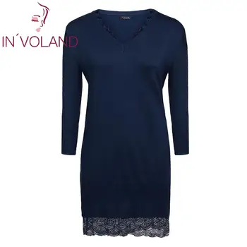 

IN'VOLAND Loose Patchwork Autumn Sweaters Casual V-Neck Women Sweater Pullovers Solid Lace Long Sleeve Women Pullover Outwear