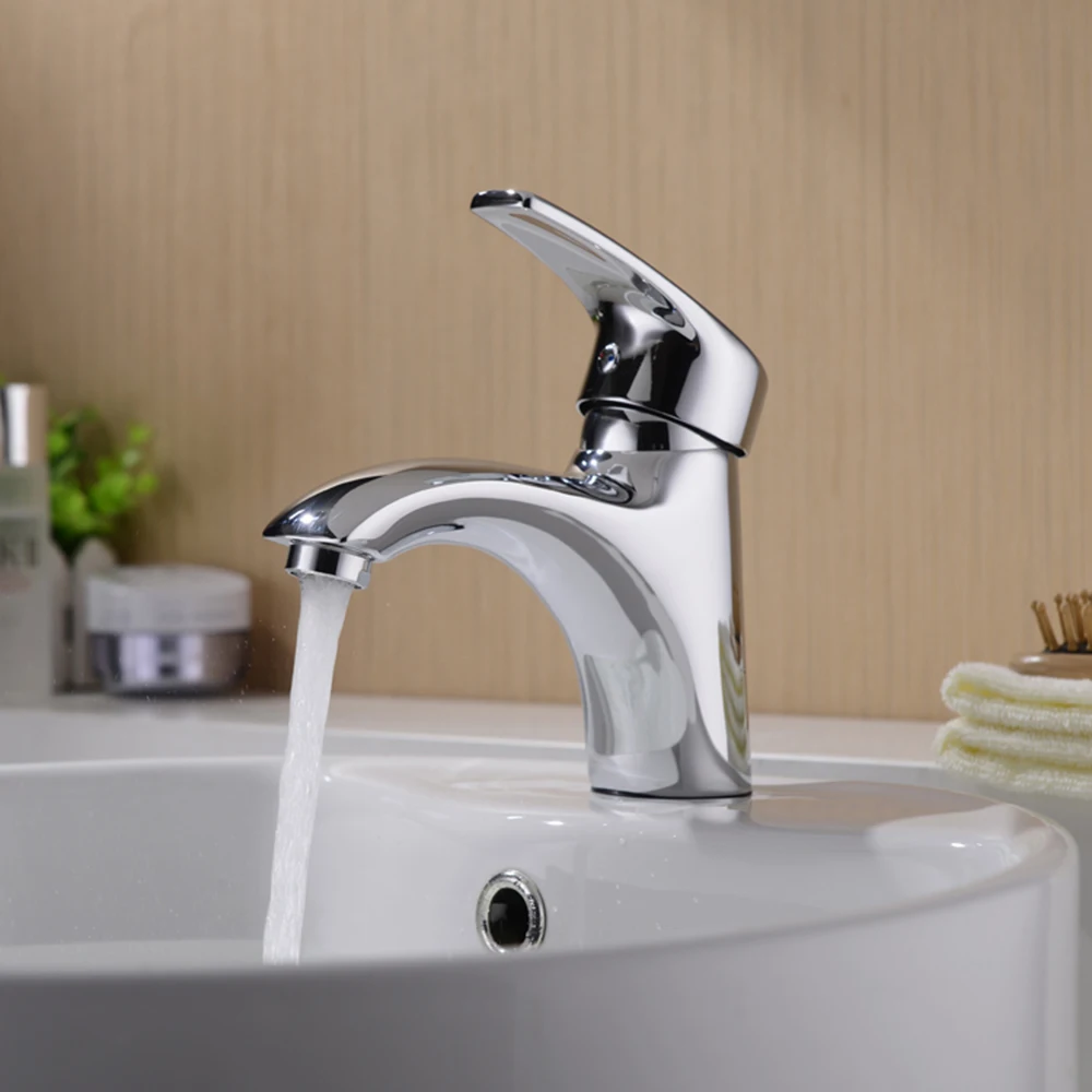 

Curved Mouth Water Basin Bathroom Faucet Cold And Hot Single Headed All Electroplating Sterilization Fine Copper