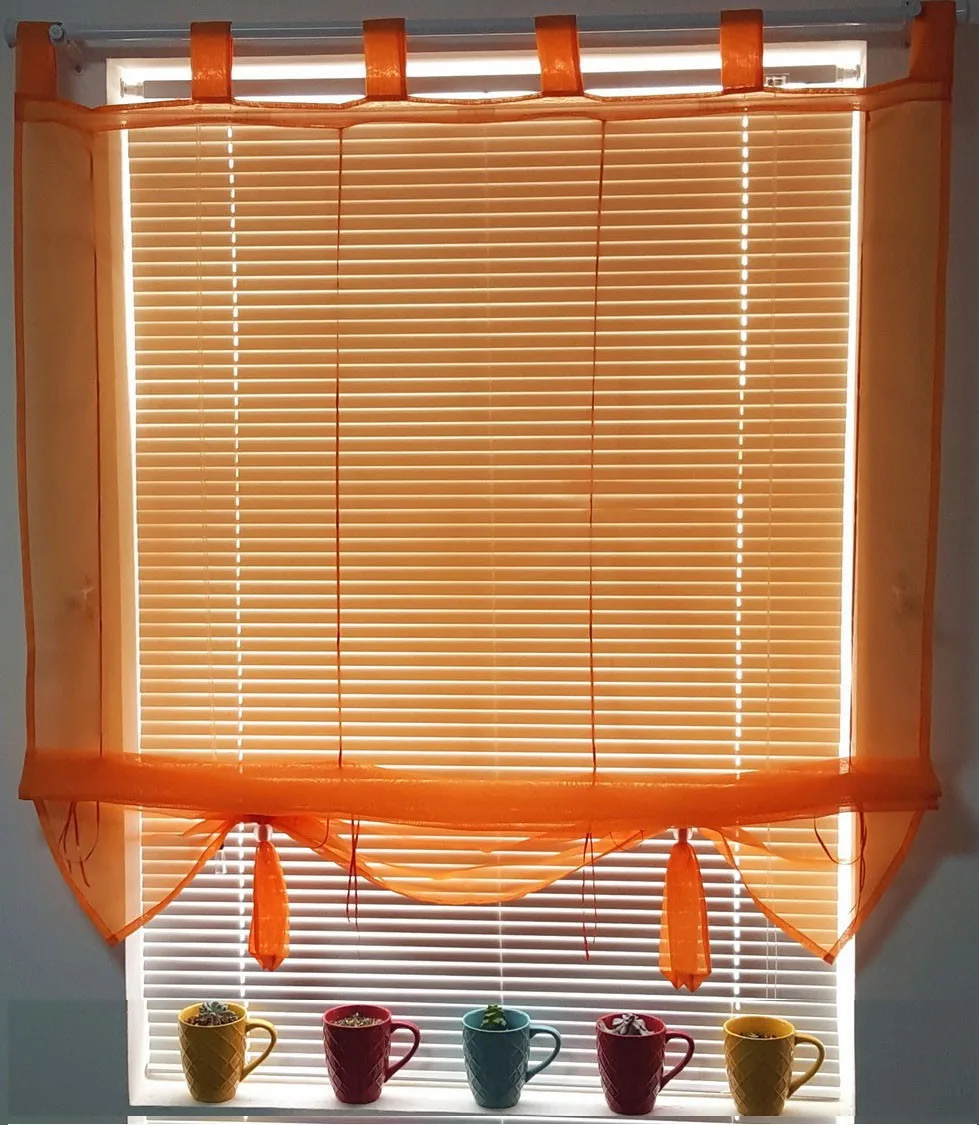 Cortinas romanas suspensas para cozinha, tule maciço,