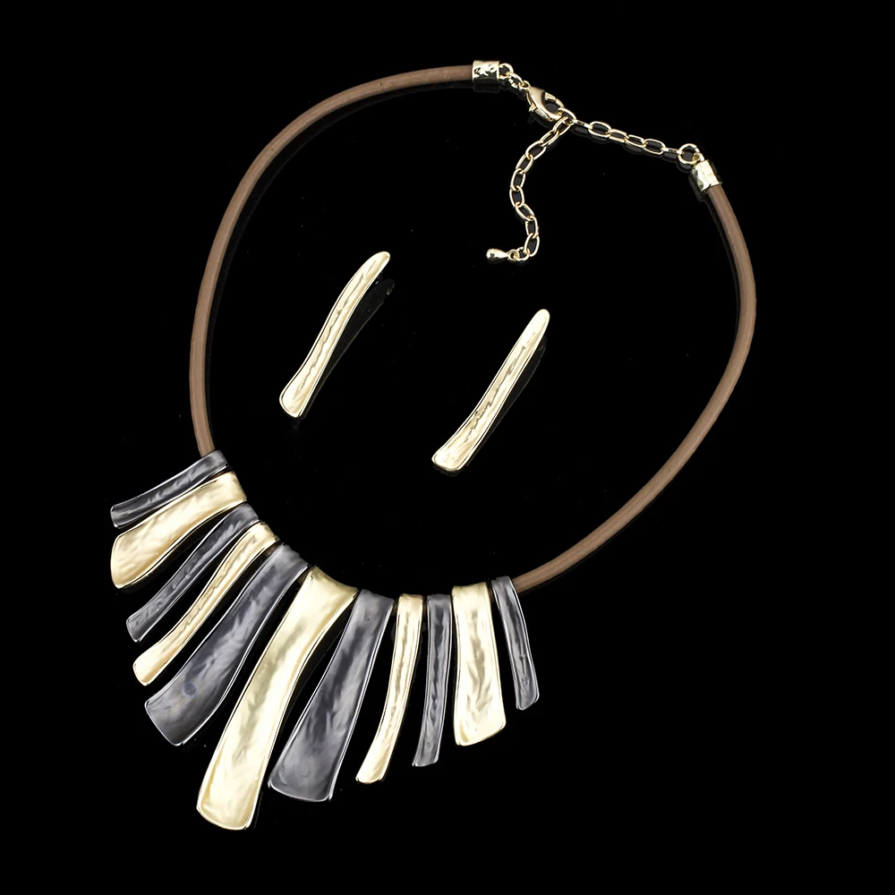 MS1504861 высокое качество Ювелирные наборы дружественный сплав женский ожерелье серьги набор без свинца и никеля кожаный шнур двухцветный