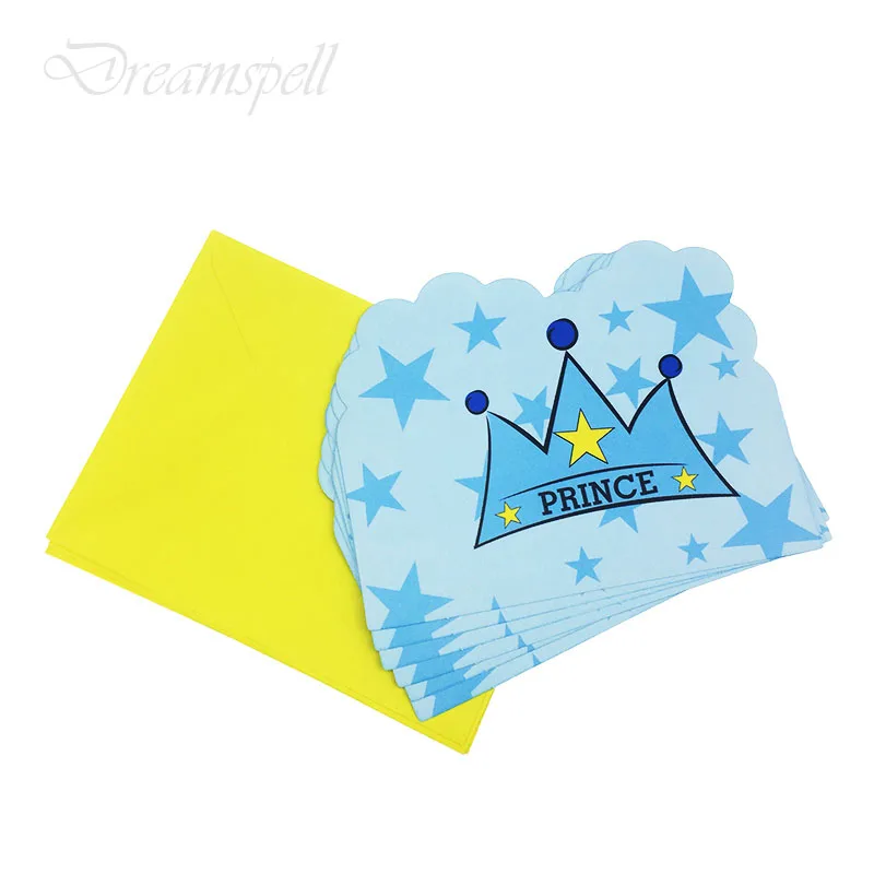 

6pcs/lot cards+ 6pcs/lot envelopes Prince hat Party Paper Invitation Card Kids Baby Birthday Party Decorations Supplies