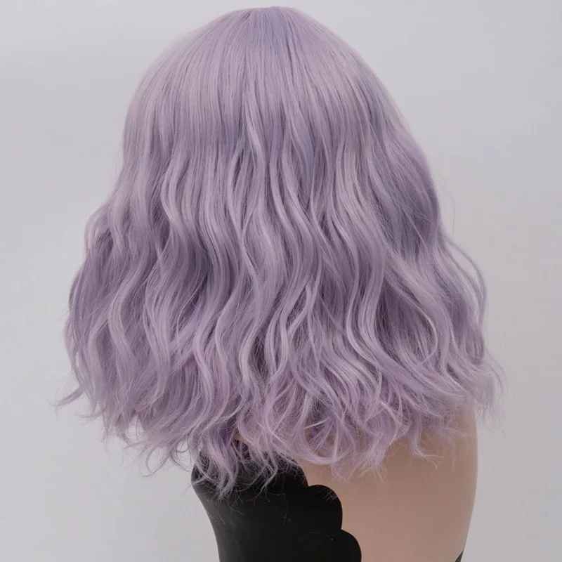 smoke pruple MSI Wigs два тона Короткие Косплей парики для женщин розовый белый волнистые Ombre парик с челкой Фиолетовый Омбре натуральные синтетические волосы парики - Цвет: smoke pruple