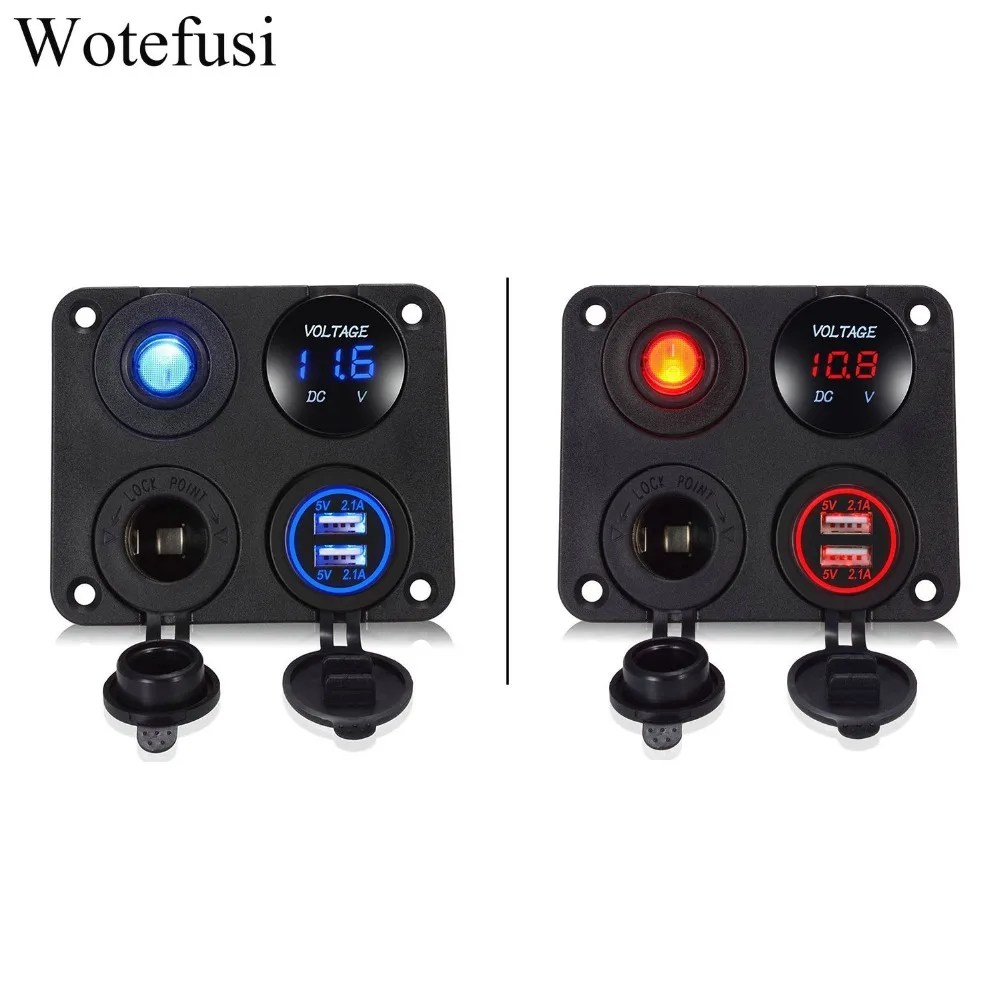 

Wtfs 4 in 1 Charger Socket Panel 4.2A Dual USB Charger Socket 12V Power Outlet LED Voltmeter ON-Off Toggle Switch [QPL1520-1521]