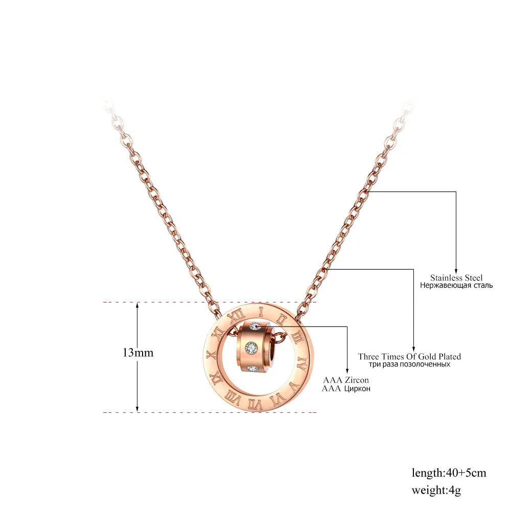 Lokaer Мода CZ Кристалл двойной круг Чокеры ожерелья для мужчин римскими цифрами розовое золото женское из нержавеющей стали кулон ювелирные изделия N19025