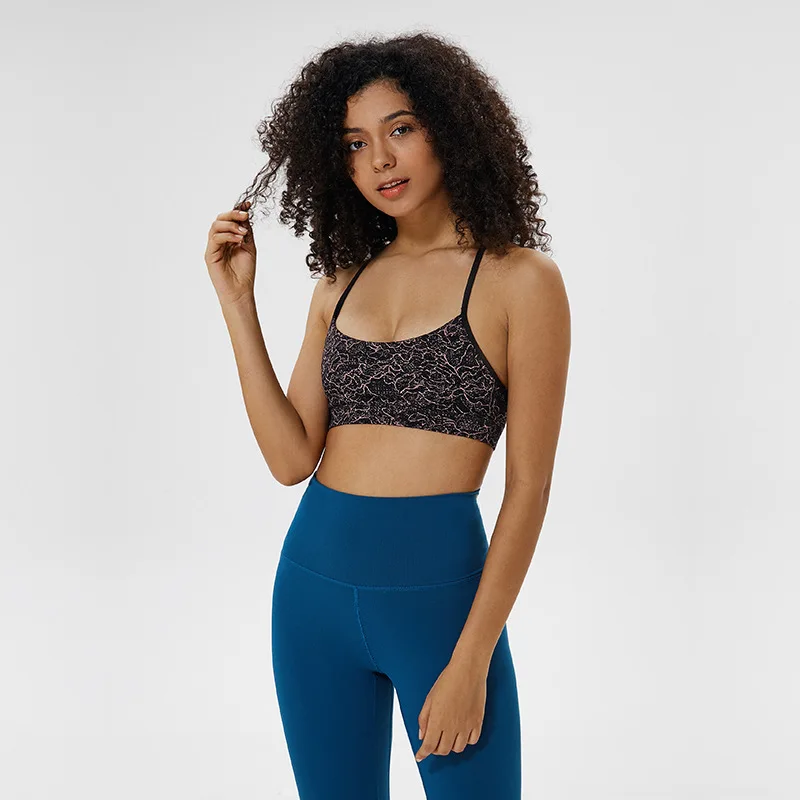 

Digital Printing Black Women Yoga Running Sports Bra Sweat Top Gym Fitness Women Seamless Soft Padded Vest Tanks Sports Bra
