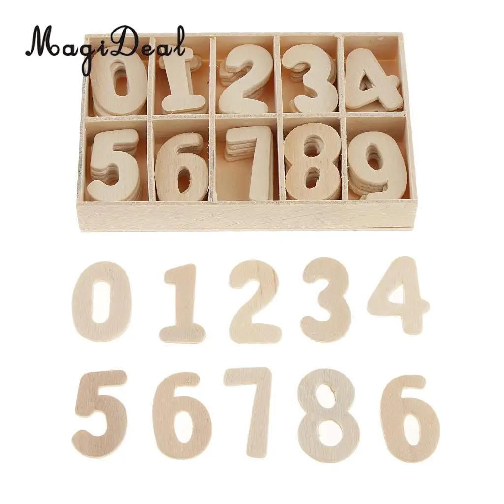 Complete 0-9 Wood Wooden Numbers Craft Home Decoration Wedding Birthday Figurines Miniatures with Storage Tray Kids Learning Toy