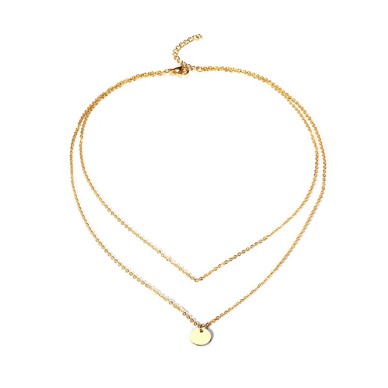 Personalised Layered Disc Chain Necklace for Woman Gold Tone Stainless Steel collares mujer Vogue Jewelry Womens Accessories | Украшения и