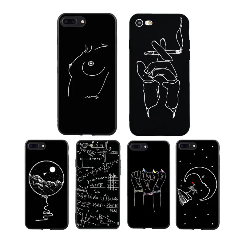 Top Quality Soft Silicone Coque For iPhone 6 6S 5S SE Simple Abstract Art TPU Cover 7 8 Plus X Line Phone Case |