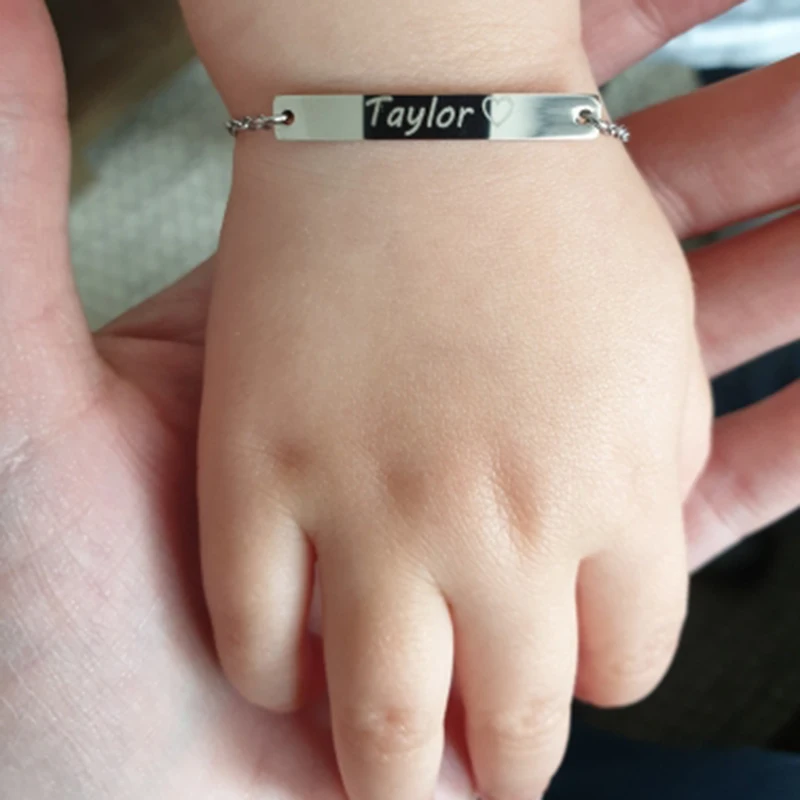 UZone Baby Custom Name Bracelet Stainless Steel Adjustable Toddler Child ID Personalized Engraved Bar Girl Boy Gift BFF