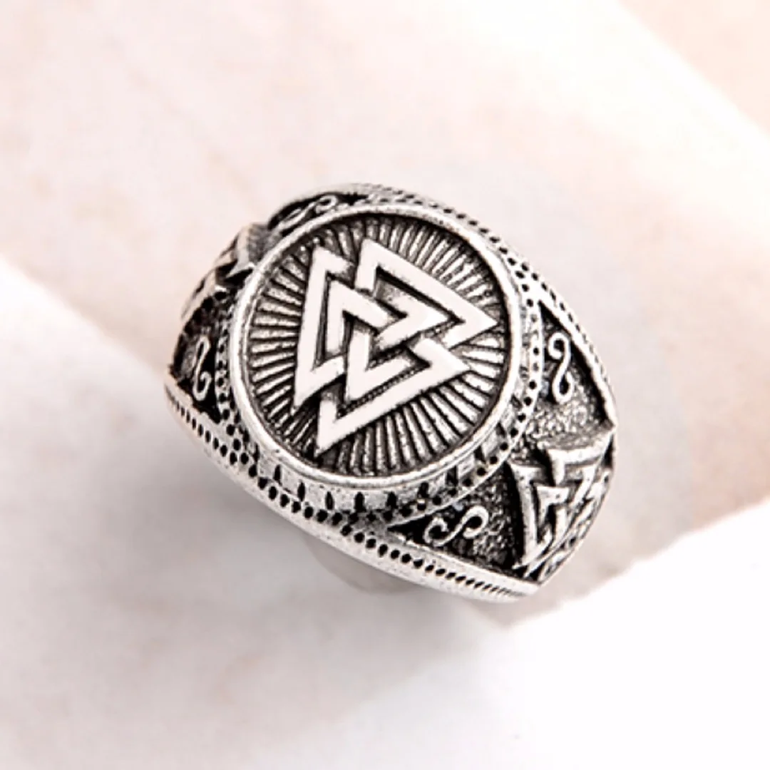 Men Vintage Retro Silver Valknut Norse Nordic Odin Rings Viking Jewelry