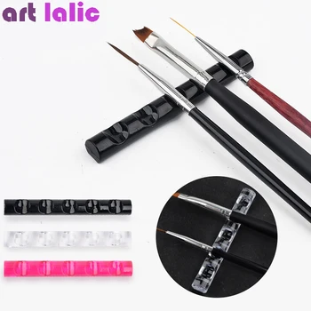 Günstige 1Pc Nagel Pinsel Stehen 5 Grids Acryl Rack Rest Malerei Stift Halter Regal Display Träger Lagerung Tipps Salon Maniküre Werkzeuge