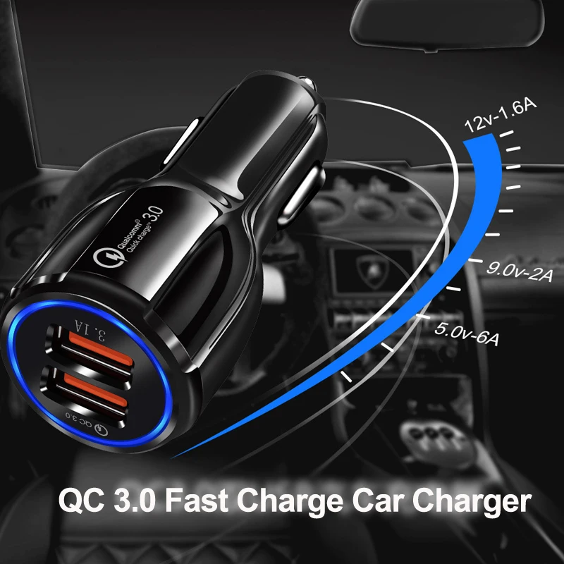 1 шт. автомобильное зарядное устройство Quick Charge 3,0 2,0 зарядное устройство для мобильных телефонов быстрое автомобильное зарядное устройство для iPhone для samsung 2 порта USB зарядное устройство для телефонов s