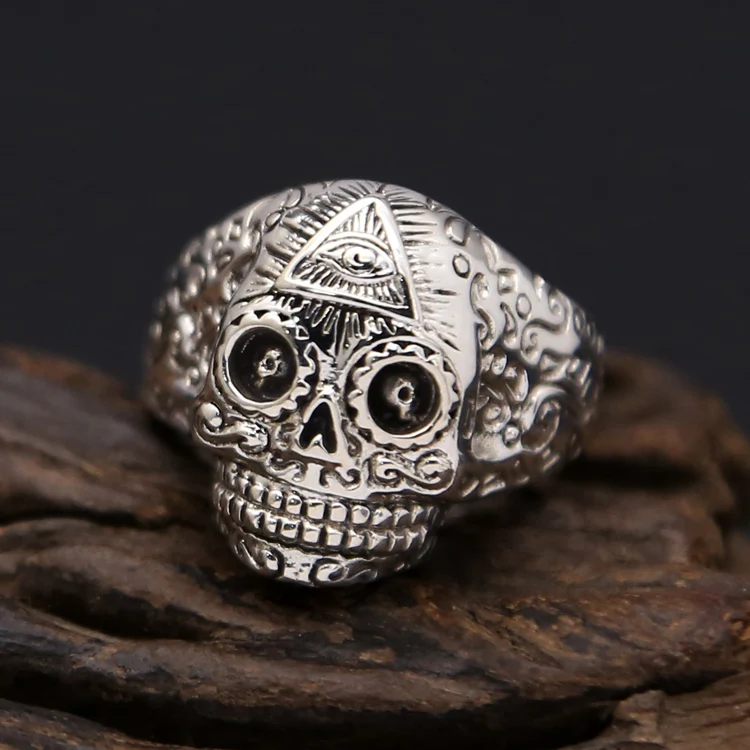 

Punk Skull Silver 925 MensRing Resizable Wide Band With Vine Handmade Craft 100% Real 925 Sterling Silver Jewelry Men Cool Gifts