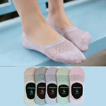 

5 Candy color Women Cartoon Hollow mesh Solid Silicone Antislip Summer Breathable knit Invisible Boat Ankle Socks 6 pairs 1 lot