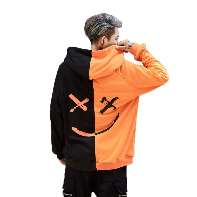 Spring Autumn Men Hoodies Sweatshirts Smile Print Hoodie Hip Hop Streetwear Be Happy Letter Print Long Sleeve Hooded Pullover