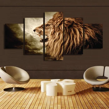 

HD Modular Wall Art Decoration Posters Picture On Canvas Home Frame 5 Panel Animal Lion Living Room Modern Printed Painting