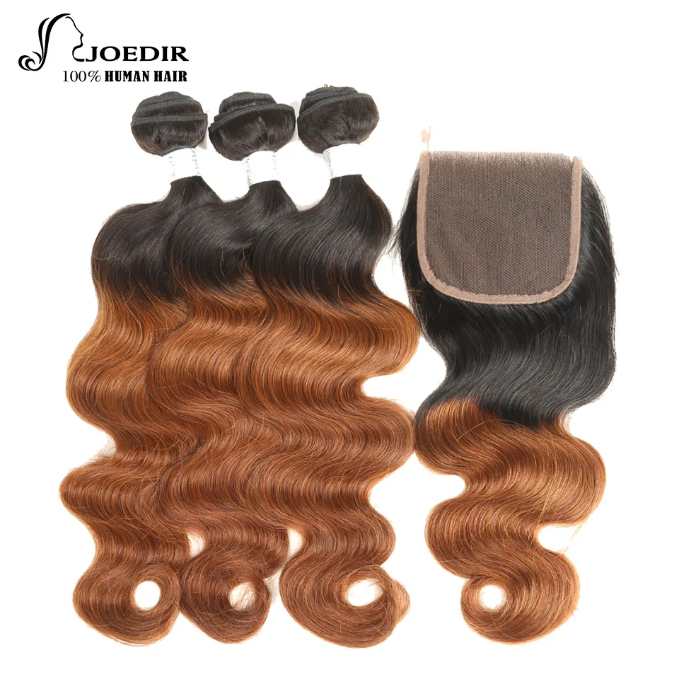 Joedir Pre-Colored Ombre Brazilian Body Wave Remy Hair Weave Human Hair 3 Bundles With Closure T1B/99J T1B27 T1B30 Lace Closure brazilian-body-wave-hair-bundles