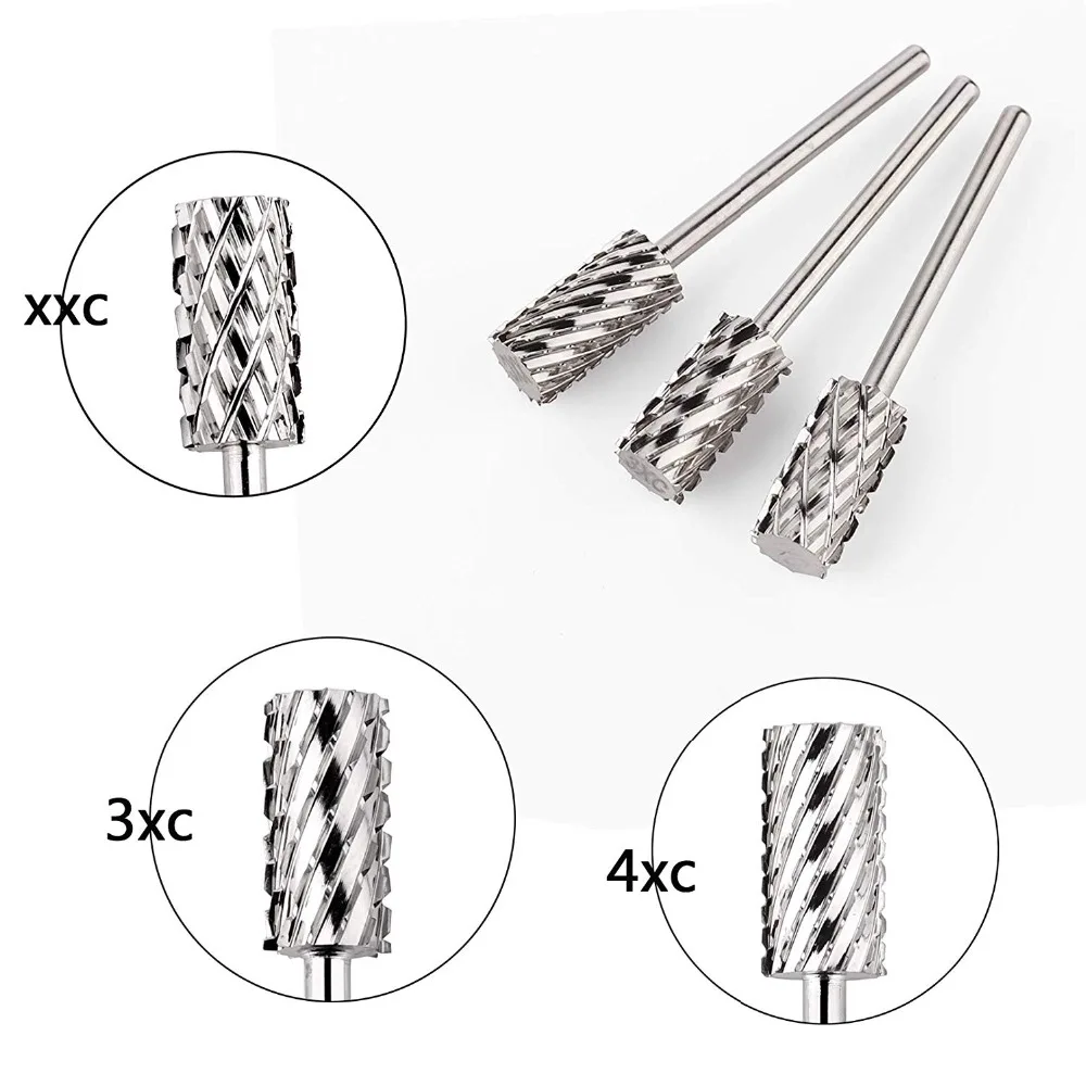 

MAKARTT 3PCS Carbide Nail Drill Bits Large Barrel Extra Coarse XXC, 3XC,4XC Dip Acrylic Gel Remover (Silver) F0729
