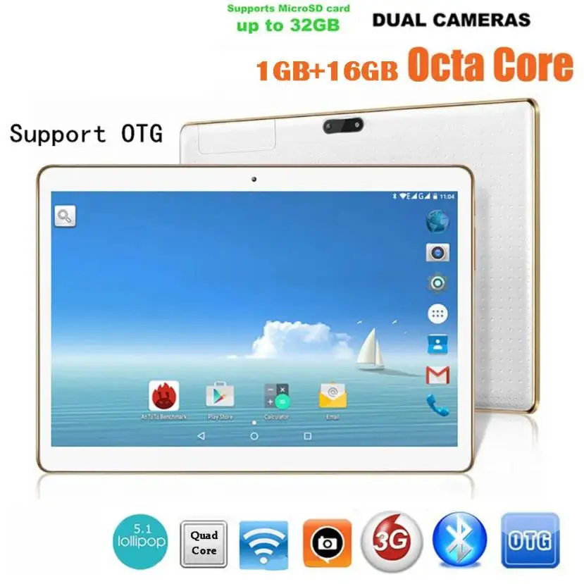 

10.1 "Inch MT6582M Quad-Core 1G + 16G Android 4.4 Dual Sim Dual Camera Phone Pad Wifi Phablet Tablet PC US Plug Panels