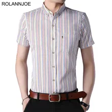 R.N.J. Кнопка Воротник Радуга Полосатые рубашки Для мужчин s одежда короткий рукав мужская одежда рубашки Повседневное Slim fit Для мужчин социальной рубашка