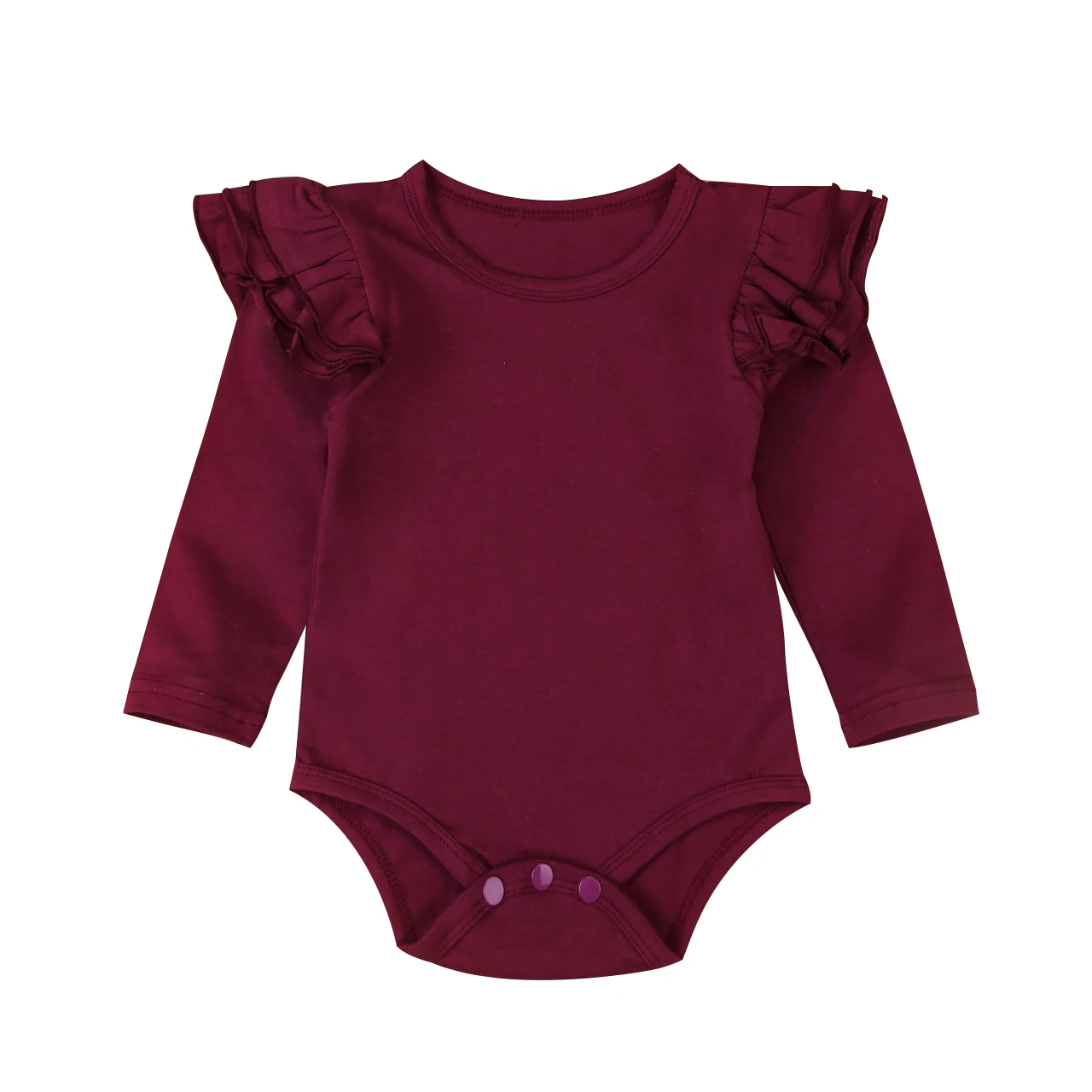 Cute Pure Color Infant Baby Girls Boys Ruffled Bodysuits Clothes Long