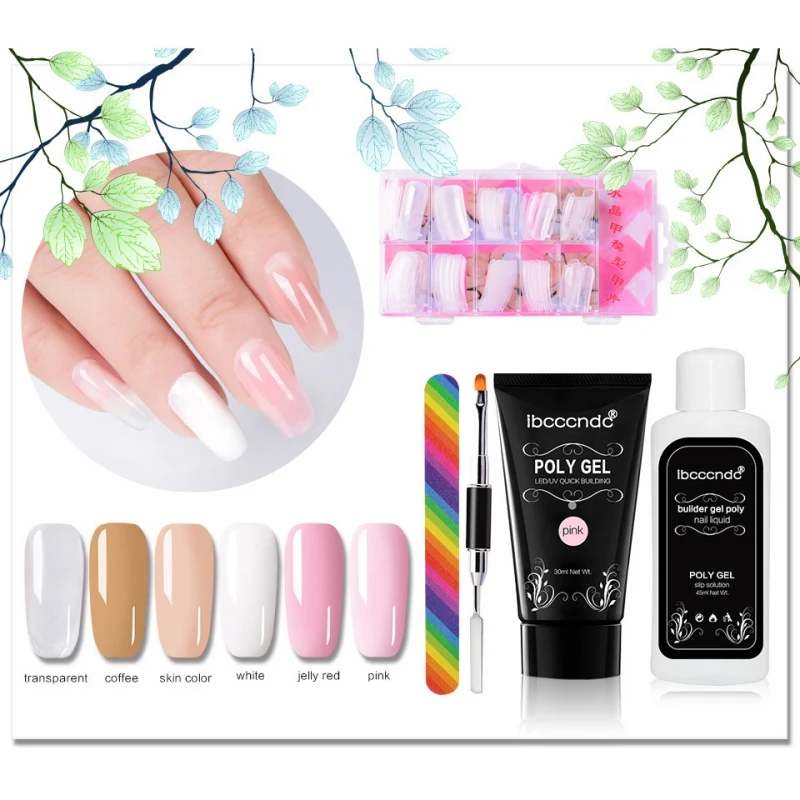 Полигелевый лак набор для полировки ногтей Быстрый строитель расширение твердый гель камуфляж светодиодный Лак Кисть Советы для ногтей