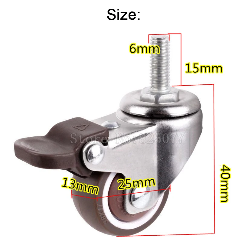 4 pces mini 1 "roda mudo com carga de freio 20kg substituição rodízios giratórios rodas com m6 * 15 parafuso haste jf1449-1