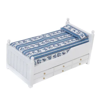 

1/12 Dollhouse Miniature Drawer Bedroom Bed Furniture Model Two Layers Wood