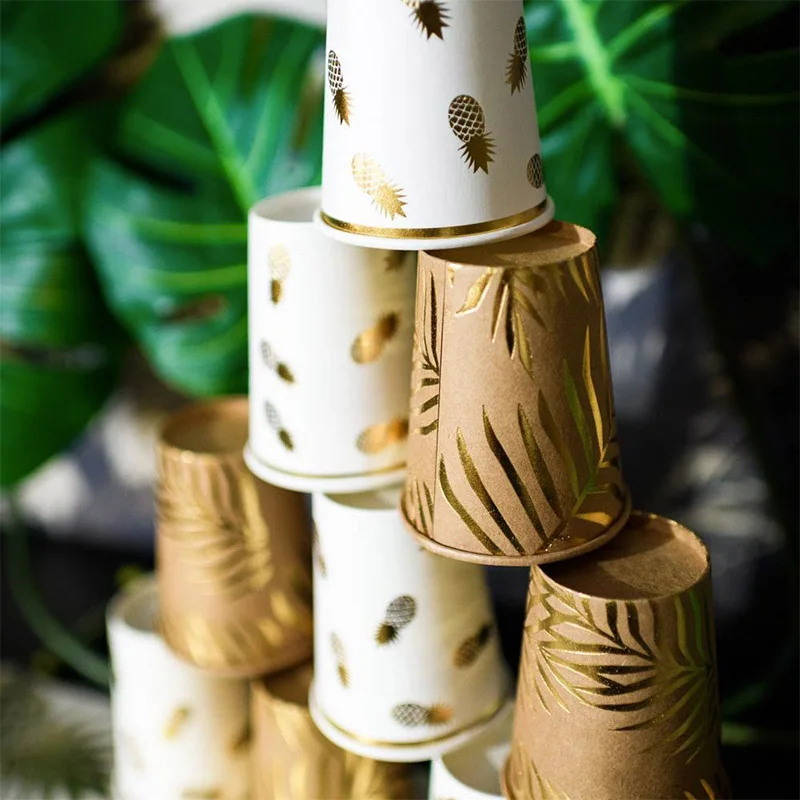 Одноразовые столовые приборы с золотым ананасом для дня рождения, для свадебной вечеринки, Гавайские Луау, вечерние принадлежности для детского душа