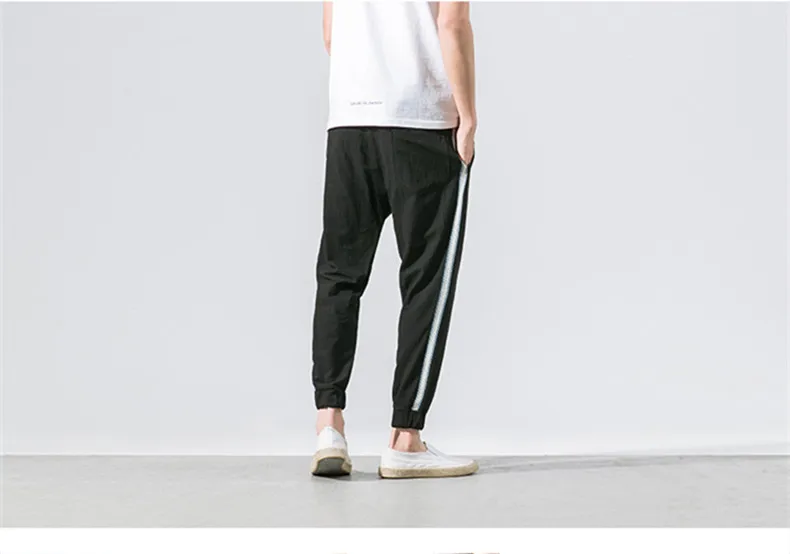 M до 5XL Большие размеры мужские повседневные девять брюки модные боковые лямки 2018 Осень Новый китайский стиль хлопок лен эластичный пояс