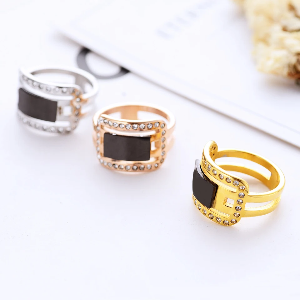 13 мм Широкие большие, геометрической формы черное керамическое кольцо на палец из нержавеющей стали слой кристалл свадебные женские кольца с украшениями Bague Aners