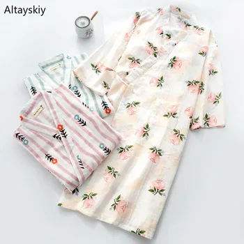 

Robes Women Printed Sweet Cute Soft Cotton All-match Elegant Lovely Japanese Style Womens Spring 2020 Female Robe Knee-Length