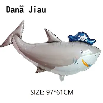 

High quality pirate shark birthday party helium balloon 6th years old boy cartoon big ocean animal theme toy ball Decoration