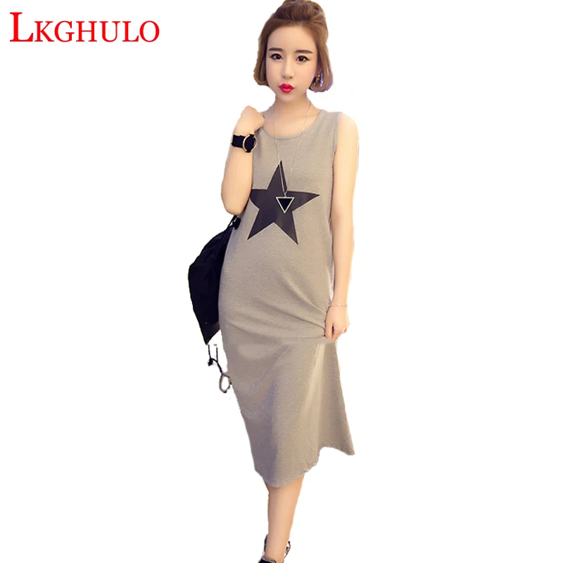 

Plus Size Sleeveless Tank Long Dress Brief Fashion Dresses Summer 2019 T-shirt Dress W766