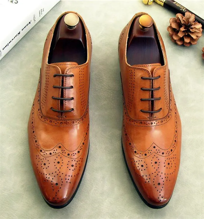 As De Pic Británicos Oficina Negocio Toe Cuero Vestido Lace Completo up as Pointed Casual Brogue Tallado Zapatos Grano Estilo Pic Hombres qfCATC
