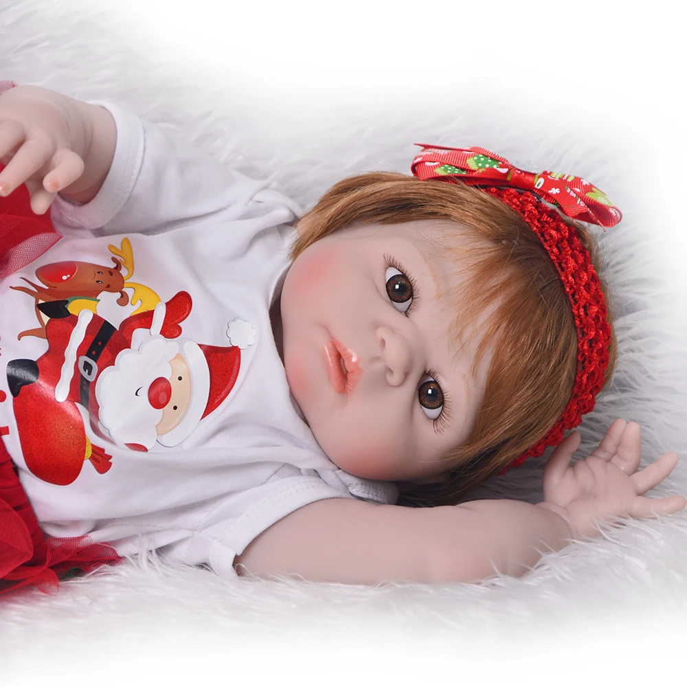 55cm White skinSilicone Reborn Girl Baby Doll Toys Sweetly Newborn Princess Toddler Babies Doll Birthday Gift Child Bathe Toy