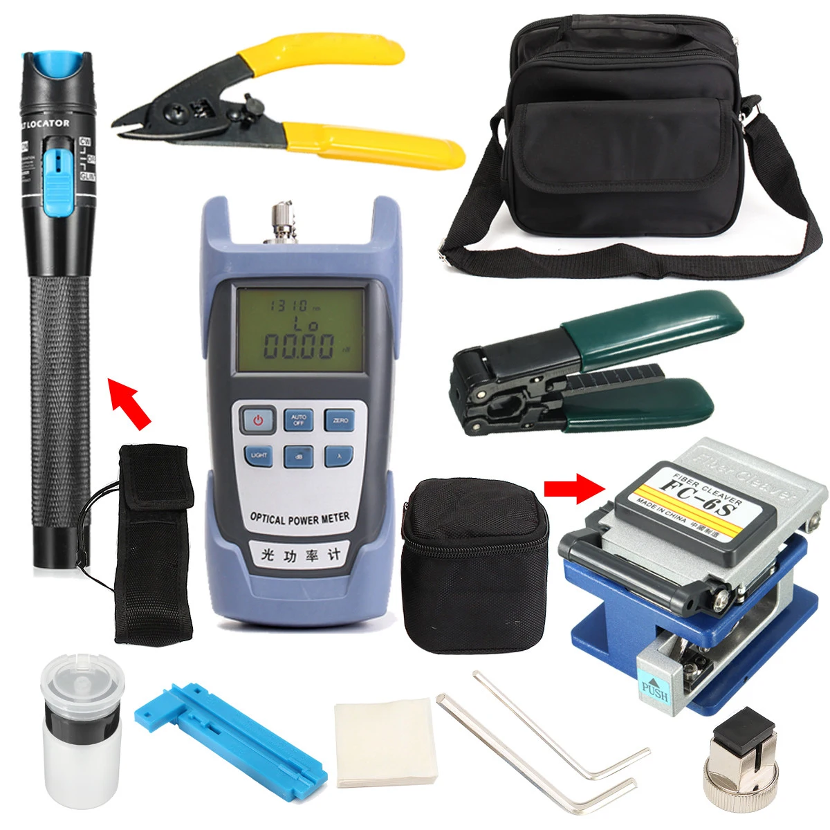 LiteArk TK16 12 в 1 волоконно-оптические FTTH Tool Kit Мощность метр FC-6S волокна Кливер генератор визуальный Finder Locator для зачистки проводов