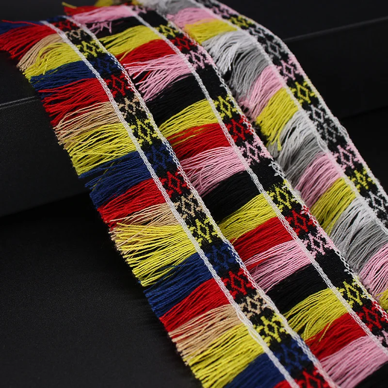 2yards embroidery ethnic jacquard webbing woven tape tassel fringe lace trim ribbon 3cm tribal boho DIY sew accessory native