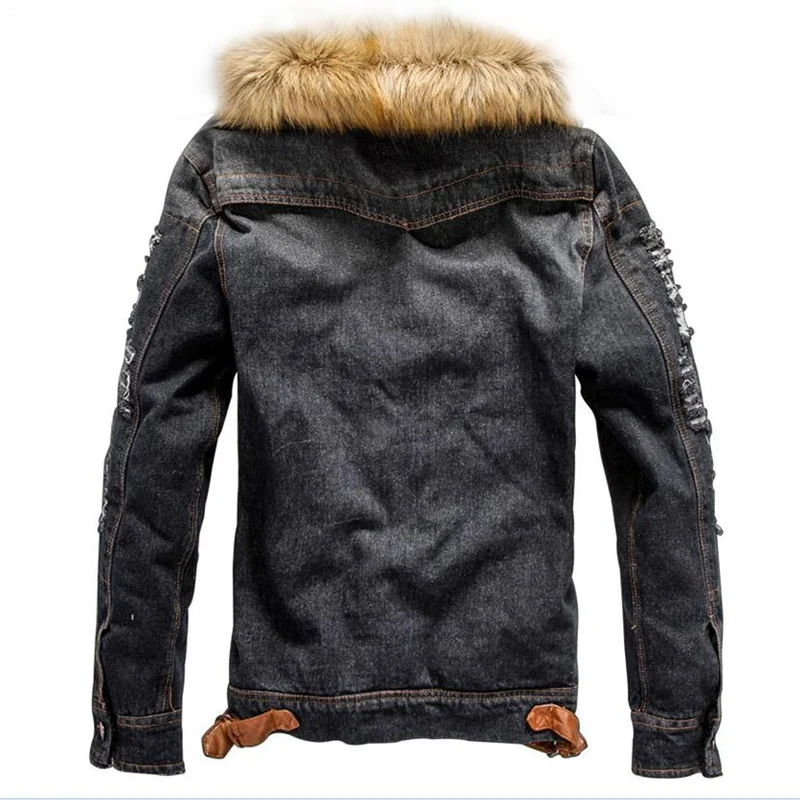 2018 Autumn and Winter Influx of Men Casual Denim Jacket Winter Thick Denim Jacket Retro Jacket Nagymaros Collar Cashmere Coat