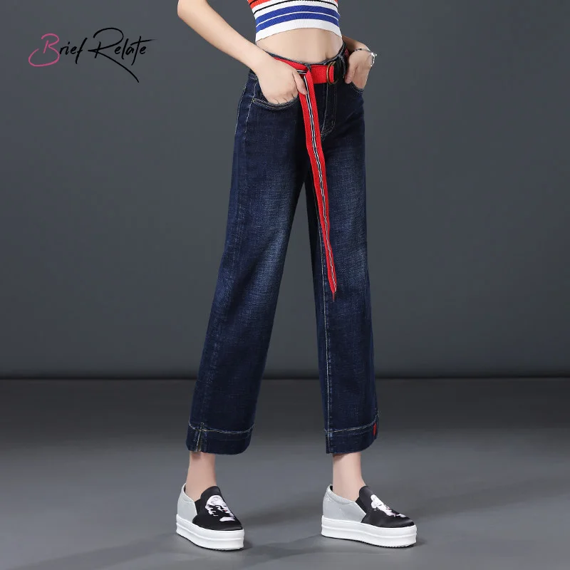 

Brief Relate Korean Style woman Loose Denim Jeans Boyfriend Jeans Pants Wide Leg Slim Straight Trousers High Quality