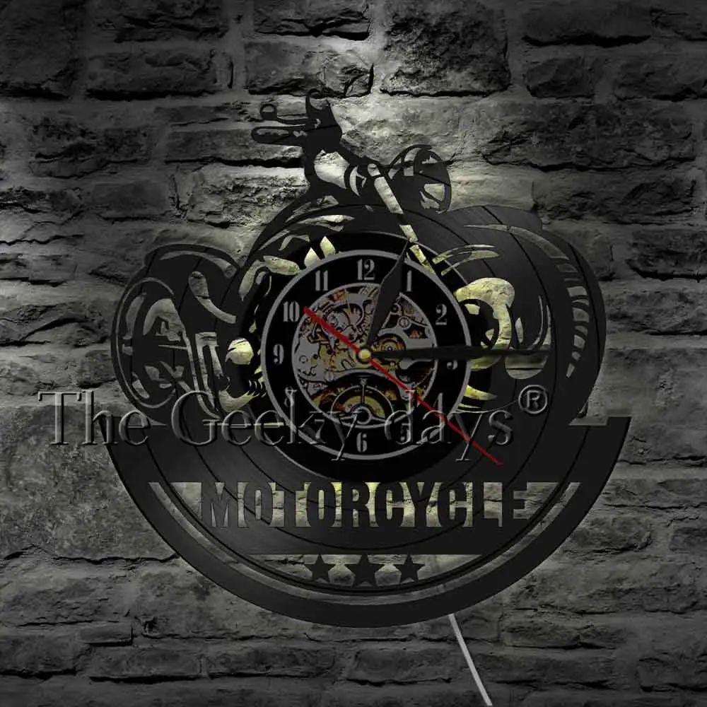 1 шт. вентилятор Motrocycle антикварная виниловая запись настенные часы ремонт мотоцикла магазин стены искусства Байкер клубный Декор часы для мотоцикла