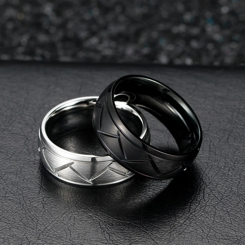 

8MM Black Stainless Steel Ring For Men Wedding Bands Twill Cool Vintage Ring
