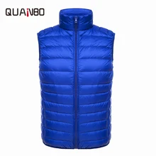 QUANBO осенний зимний легкий пуховик мужской модный стоячий воротник короткий пуховый жилет размера плюс приталенное пальто без рукавов