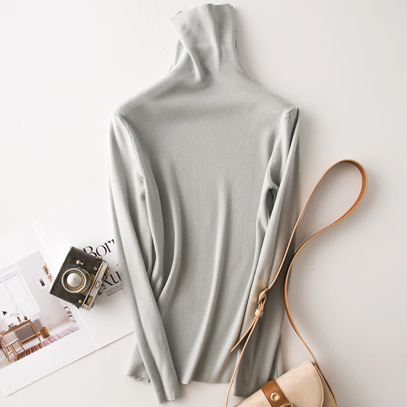 Tangada зимний модный женский Однотонный свитер с воротником-хомутом, Женский шикарный элегантный джемпер с длинным рукавом, свитер pull femme AQJ02 - Цвет: Серый