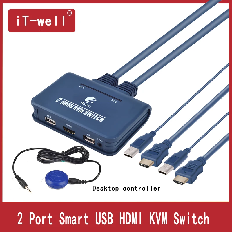  2 Port kvm switch hdmi Switcher With Cable for Dual Monitor Keyboard Mouse HDMI switch Support desk