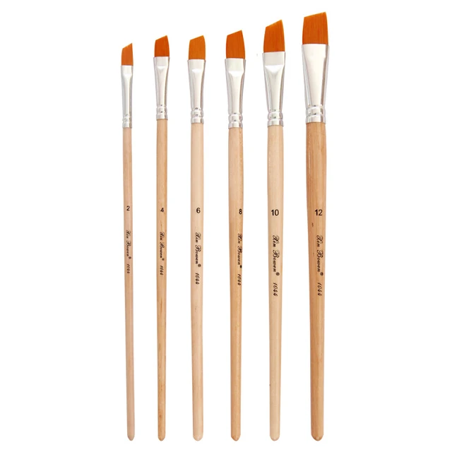 6 pcs New wood pole gouache brushes Oblique peak acrylic brush sets yellow  nylon hair watercolor colorful painting art painting - AliExpress