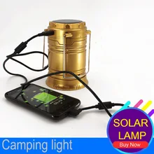 6 LEDs Rechargeable Hand Lamp Collapsible Solar Camping Lantern Tent Lights for Outdoor Lighting Hiking Camping Solar USB Bulb