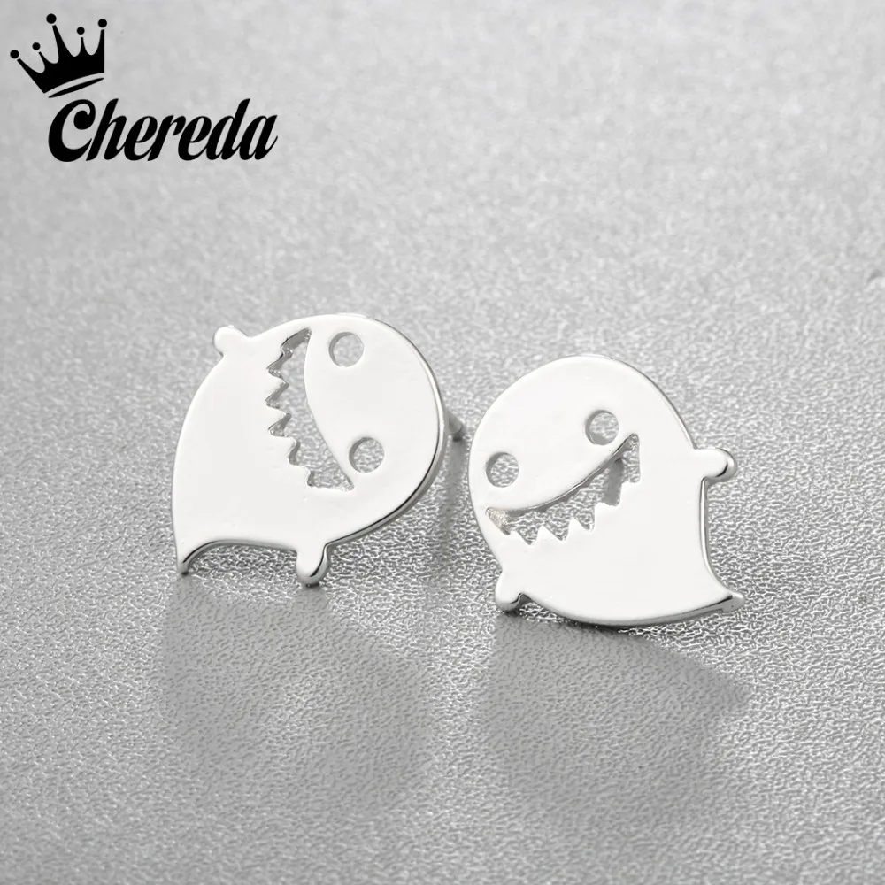 

Chereda Ghost Shaped Statement Stud Earrings Specter Women Men Cute Shape Earing For Lady Male Fine Jewelry Party Accessories