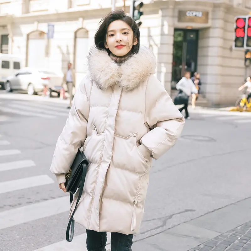 VANGULL Elegant Fur Collar Coat New Winter Thick Jacket Women Long Down cotton Parkas Female Warm Hooded Jacket Coat